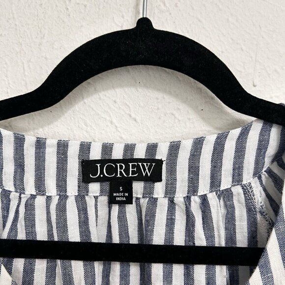 J Crew Flutter-Sleeve Linen Top Womens Sz S Navy Blue White Stripe V-Neck Beach - Picture 3 of 13